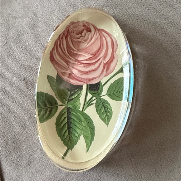 Other - Floral Lucite Rose Decorative Paperweight - Pink and Green
